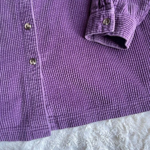 LL Bean wide wale corduroy aubergine purple button-down collared shirt L - Picture 8 of 17